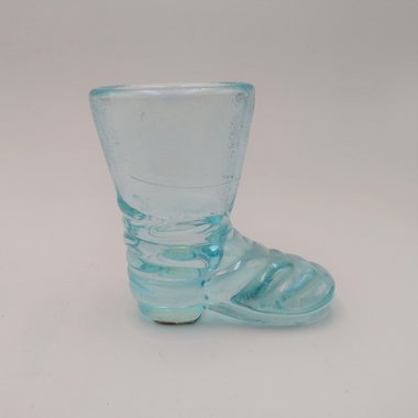 Vintage Light Blue Pressed Glass Boot Toothpick Holder or Shot Glass