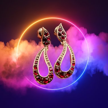 MONET Gold Tone Red Rhinestone Paisley Dangle Earrings with Original pushbacks