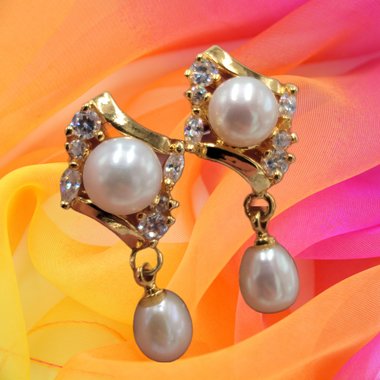 Vintage Gold Tone, Cubic Zirconia and Faux Pearls  Earrings