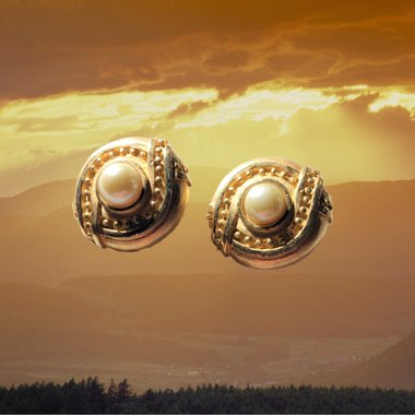 Signed Hobè Gold Tone and Faux Pearl Clip On earrings