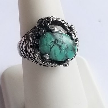 Malachite and Sterling Silver Ring, Southwestern, Pacific Jewelry Co, Size 7.5