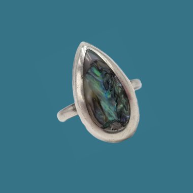 Pleasant Vintage Mexican Abalone and Sterling Silver Teardrop Ring Size 5.5