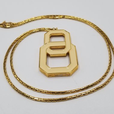 MONET Gold Tone and Light Cream Yellow Enamel Interlocking Links Pendant and Snake Chain