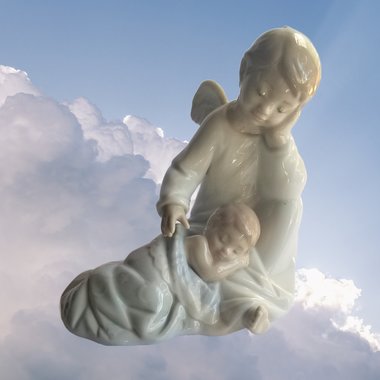 Lladró "My Guardian Angel" Vintage Porcelain Figurine, Highly Collectable,Blue Boy blanket, Made in Spain
