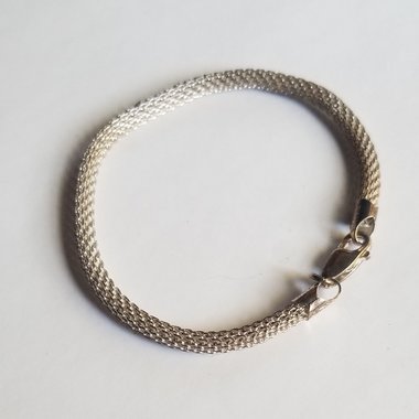Sterling Silver 925 Italy Fine Mesh Rolled Tube Chain Bracelet, Gift for her