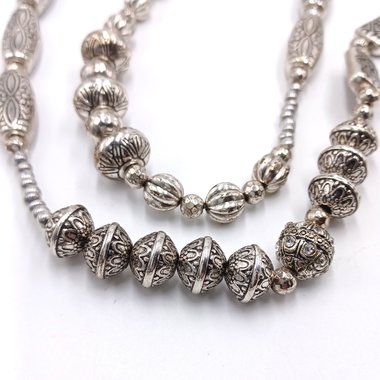 CHICO's Super Long Silver Tone Beaded 2 Strand Beaded Necklace, Southwestern