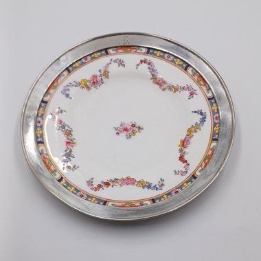 Antique Mintons Rose Pattern Sterling Silver Edge Dessert Plate