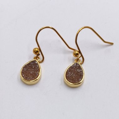 Vintage Sparkly Druzy Gold Tone Dangle Earrings