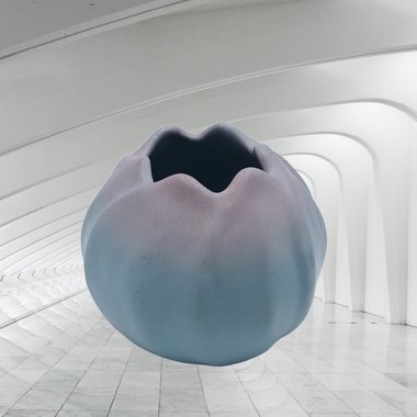 1950's Rosemeade Matte Blue Tulip Pottery Vase