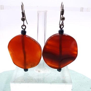 Carnelian Stone  Polished Round Natural Dangle Drop Earrings