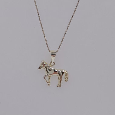 Vintage Sterling Silver Figural Horse Pendant and  Sterling Box Chain Necklace