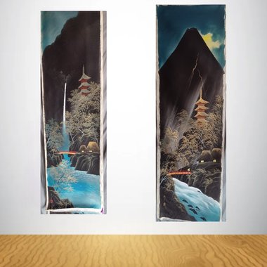 Stunning Japanese Hand Painted on Silk Rectangular Paintings-Circa 1950's- Un Framed