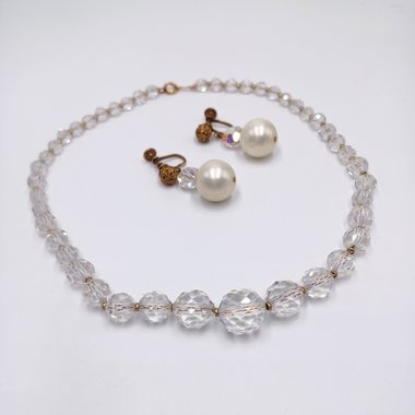 Vintage Simmons Aurora Borealis Crystal Beaded Necklace and Earrings Jewelry Set