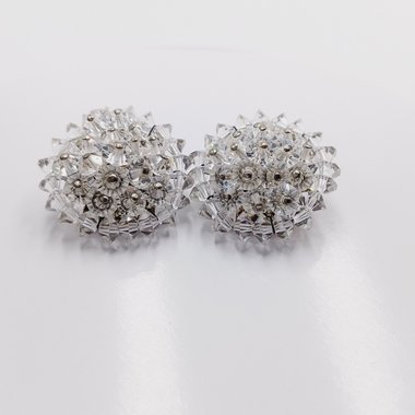 Aurora Borealis Crystals Cluster Clip-on Earrings 1950's  Vintage