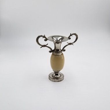 Vintage Amphora Style Silver Tone and Alabaster Vase Candle Holder Home Decor