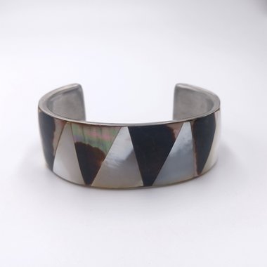 Mother of Pearl  Black and White Open Cuff Bracelet