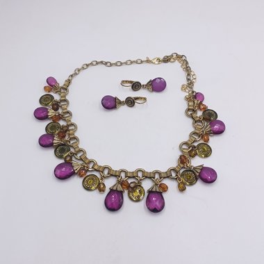 Avon Purple Briolette Drop Necklace and Earrings Jewelry Set in Box