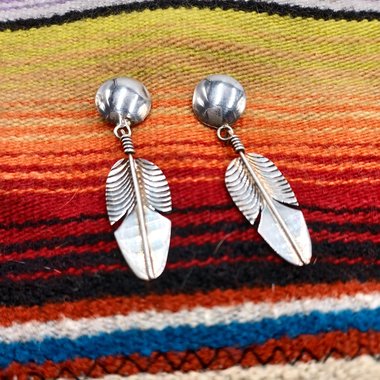 Sterling Silver Southwestern Feather Dangle Pierced Earrings