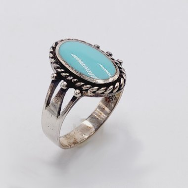 Sterling Silver Southwestern Oval Light Blue Turquoise Ring, Size 8.75, Gift for Her