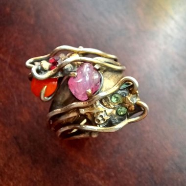 Vintage Chinese Import Double Dragon Sterling Silver Gemstone Ring Size 10.5,