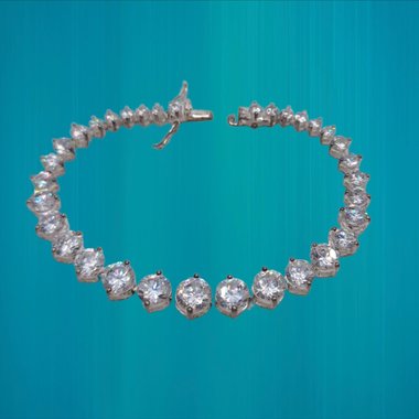 Sterling Silver and Large Cubic Zirconia Sparkly Tennis Bracelet, Gift for her, Faux Diamonds
