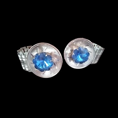Silver Tone and Blue Stone Wrap Around Southwestern Mens Cufflinks