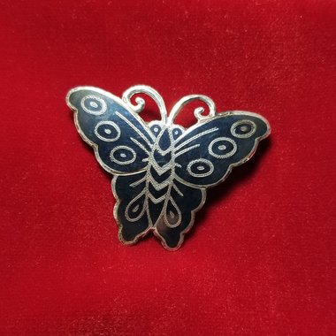 Vintage Nielloware Sterling Silver SIAM  Butterfly Brooch, Much Older Clasp