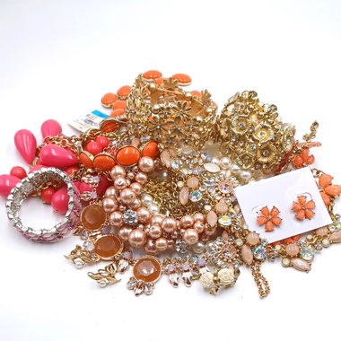 HUGE Vintage Girly Girl Jewelry Lot, All Wearable, 28 Pieces, with Extras Over 2 lbs.