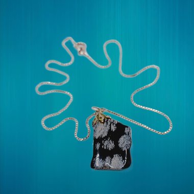 Natural Snowflake Obsidian Pendant and Sterling Silver Box Chain