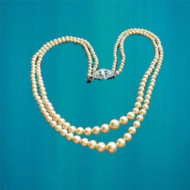 1950's Walker and Hill Dual Faux Pearls with Sterling Rhinestones Clasp Choker Necklace