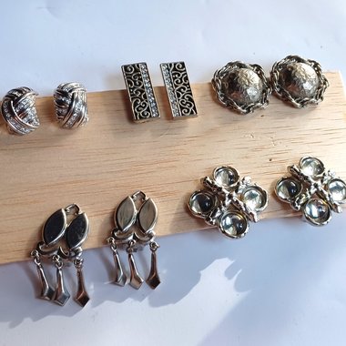 5 pairs of Silver Tone Fashion Clip-on Earrings for Women