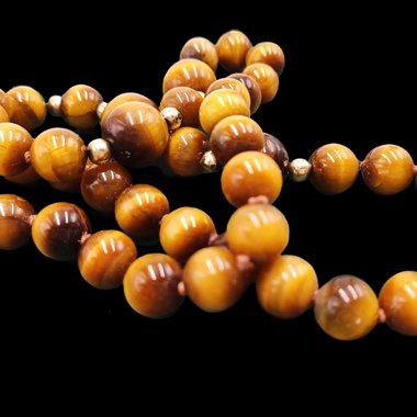 Tiger's Eyes Brilliant Round Beaded Necklace, Vintage Tiger's Eye Pearls
