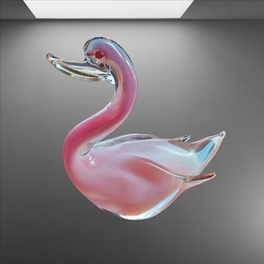 Murano Style Hand Blown Art Glass Swan, Large Vintage Glass Decor