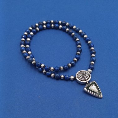 Carolyn Pollack, Relios, Corazon Sterling and Lapis Beaded Necklace with Pendant