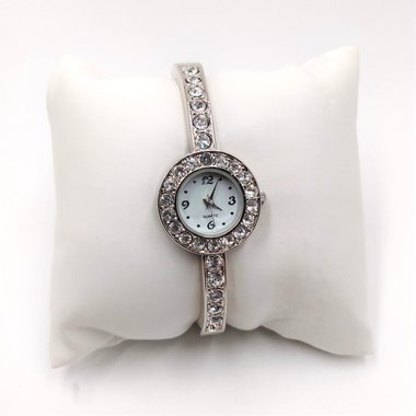 Silver Tone Rhinestone Ladies Bracelet Quartz Watch