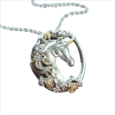 Vintage Gorham Sterling Unicorn Pendant and Chain Necklace -