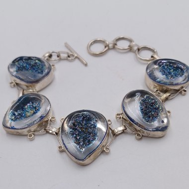 Sterling Silver Southwestern Faux Druzy in Resin Panel Bracelet