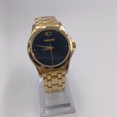 Cherokee Gold Tone and Black Quartz Wrist Watch- New Battery