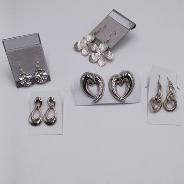 5 pairs of Silver Tone Fashion Pierced Earrings for Women