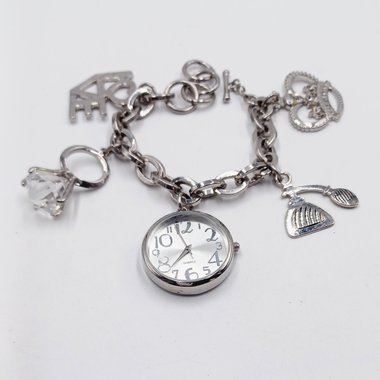 Fun Silver Tone Charm Bracelet Watch, Fashion Watch, New Battery