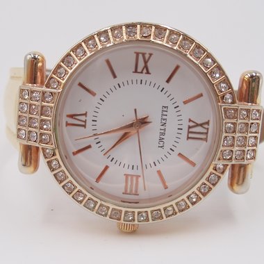 Ellen Tracy Rose Gold Tone Large Face Fashion Quartz Wrist Watch- New Battery