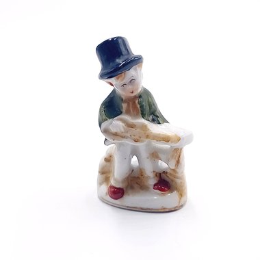 Vintage Occupied Japan Porcelain Boy in Top Hat Playing Guitar Figurine