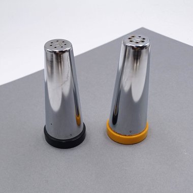 Vintage Mid Century Modernist Chrome Taper Salt and Pepper Shakers