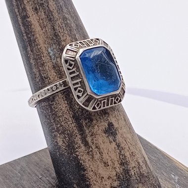 Antique  Art Deco Sterling Silver Blue Stone Ladies Ring, Size 6.75
