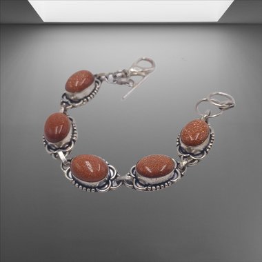 Sterling Silver Southwestern Gold Stone Panel Bracelet