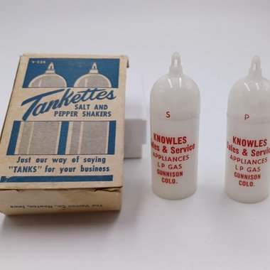 Vintage Tankettes Salt and Pepper Shakers, Promotional Item, In original Box New Unused