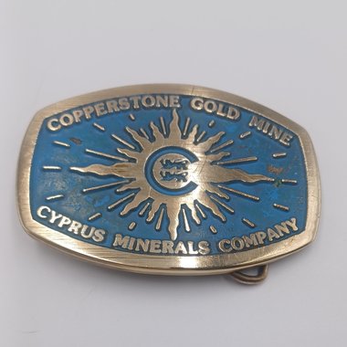Vintage Oval Solid Brass Southwestern Copperstone Gold Mine Dyna Buckle Mens Belt Buckle