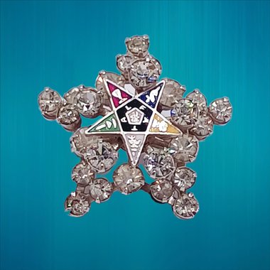 Vintage Rhinestone Order of the Eastern Star Silver Tone Brooch, OES Brooch