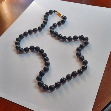Heavy Black Knotted Stone Beads Vintage Necklace, Japan Necklace, Heavy