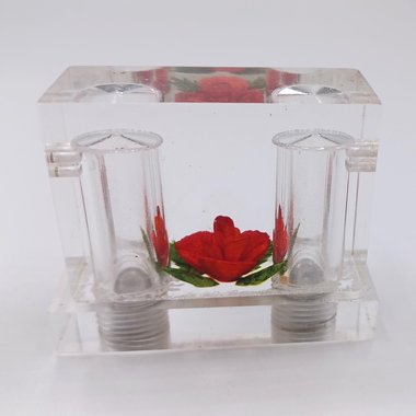 Vintage Lucite Salt and Pepper Single Unit with Encased Rose in the Center